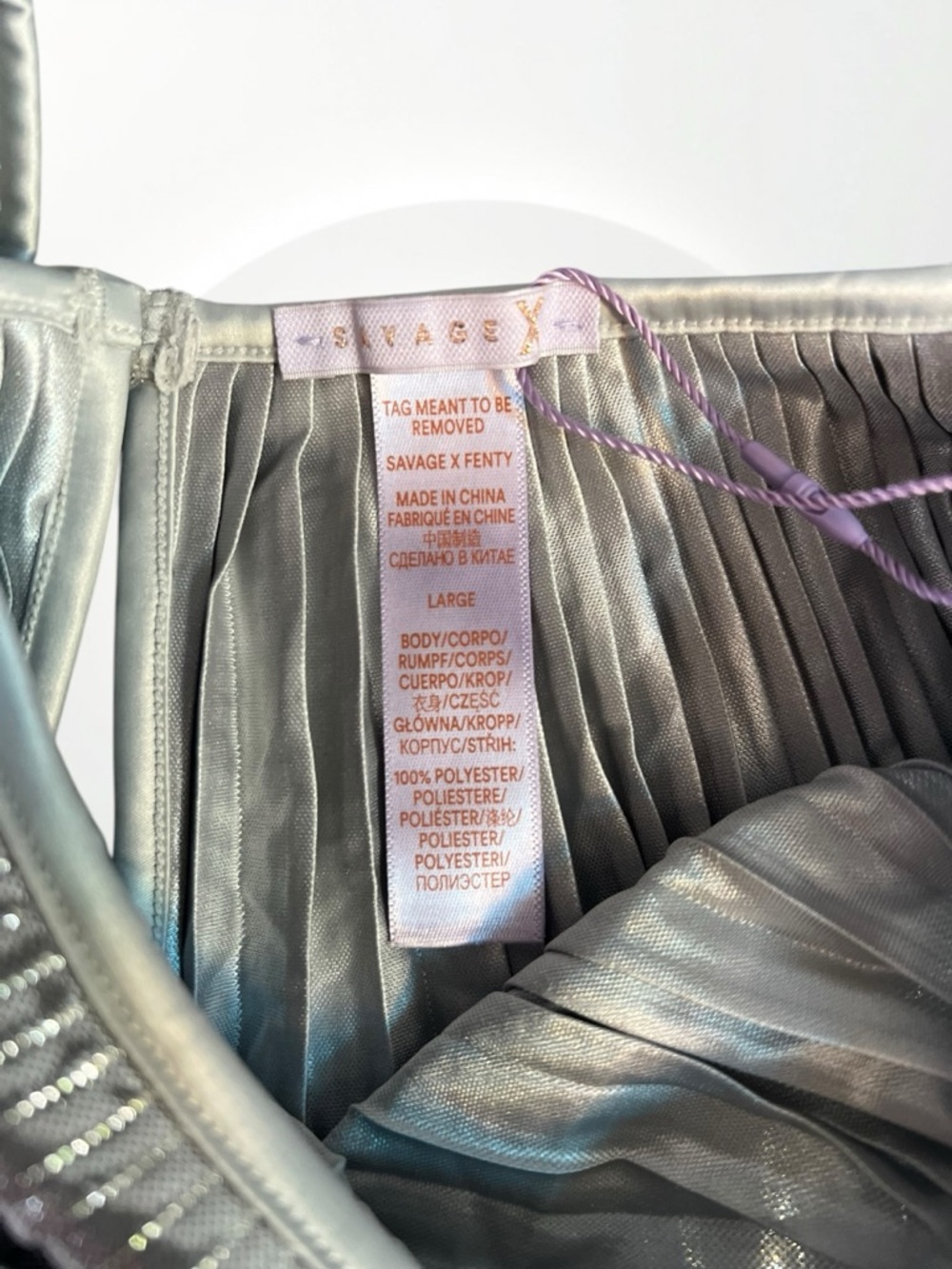 Savage X Fenty Silver Metallic PLEATED LAMÉ SHORT - Picture 10 of 13